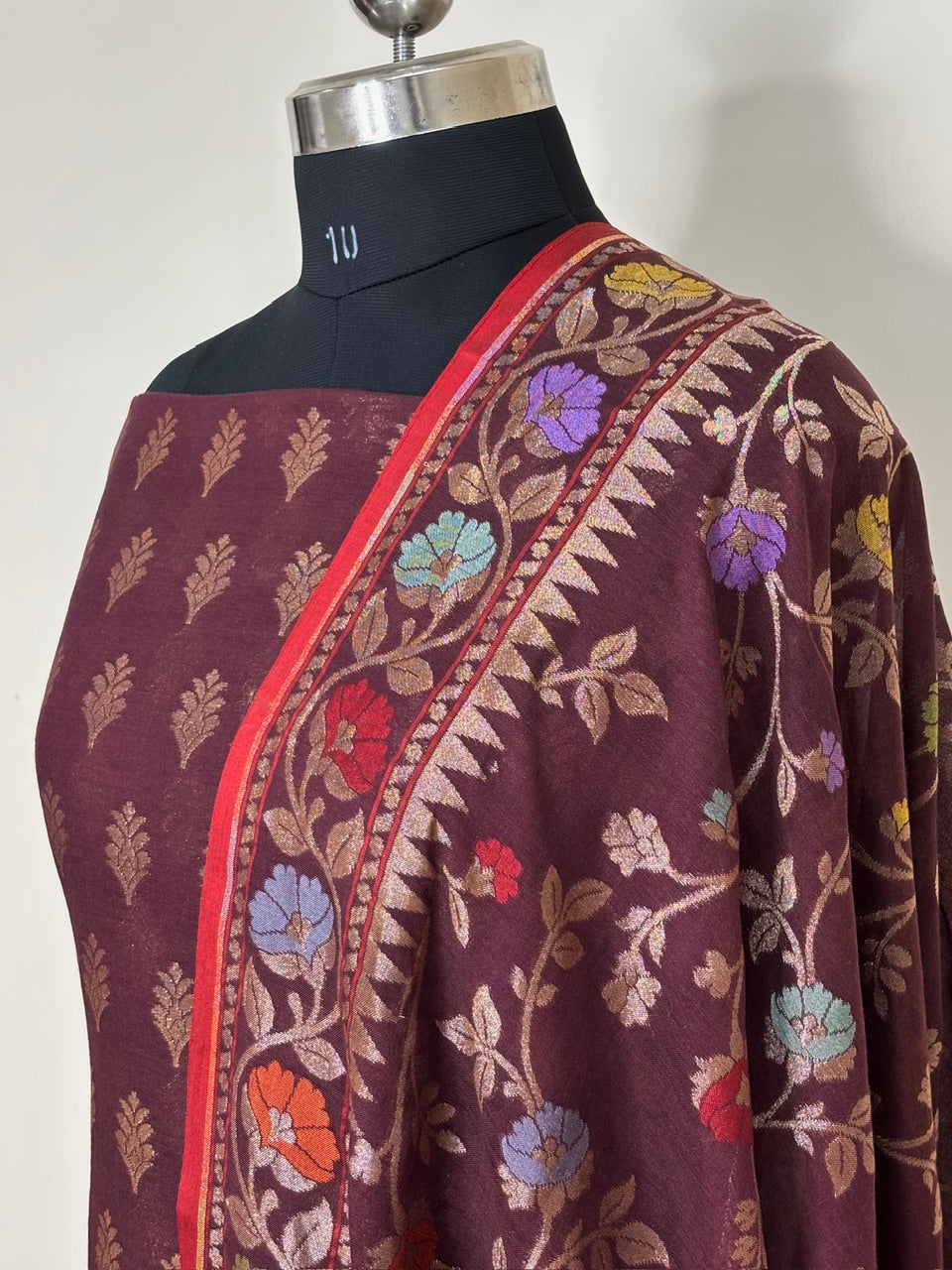 Brown Pure Cotton Jmdani Silk  Suit Set with Dupatta