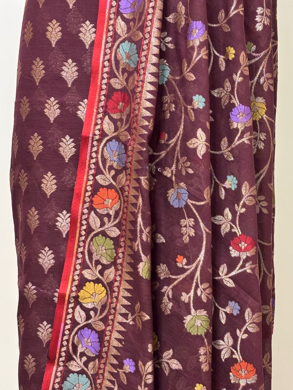 Brown Pure Cotton Jmdani Silk  Suit Set with Dupatta