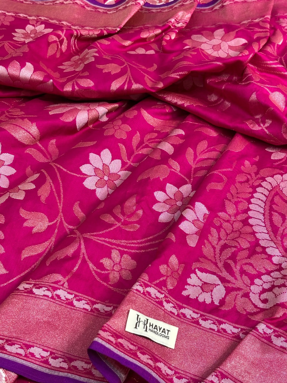 Hot Pink Pure Banarasi Ektara Jamdani Silk Handwoven Saree