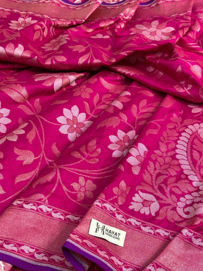 Hot Pink Pure Banarasi Ektara Jamdani Silk Handwoven Saree