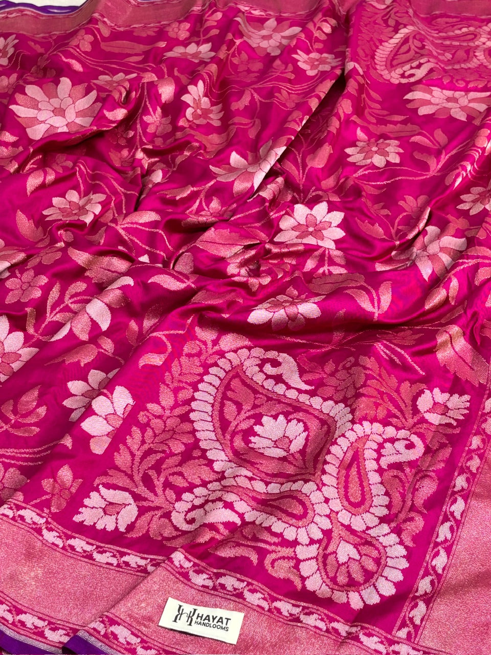 Hot Pink Pure Banarasi Ektara Jamdani Silk Handwoven Saree