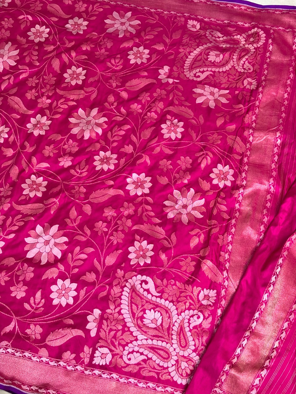 Hot Pink Pure Banarasi Ektara Jamdani Silk Handwoven Saree