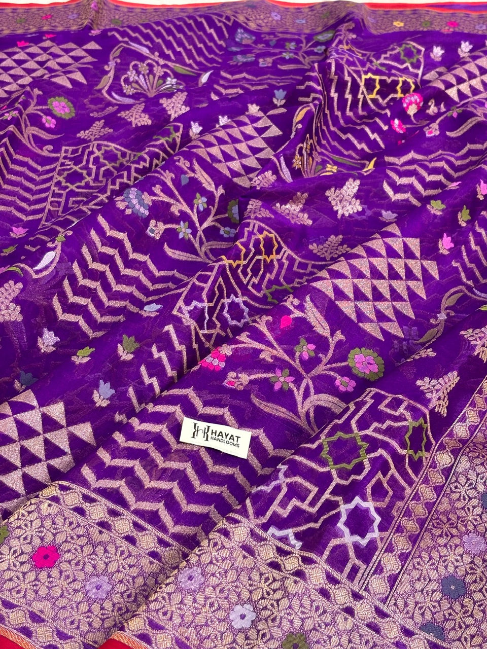 Purple Banarasi Kora Jamdani Silk Handwoven Saree