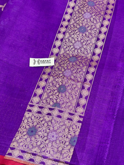 Purple Banarasi Kora Jamdani Silk Handwoven Saree