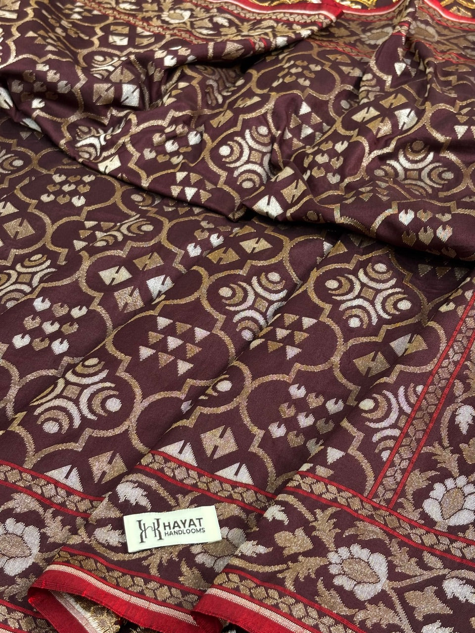 Brown Pure Banarasi Ektara Jamdani Silk Handwoven Saree