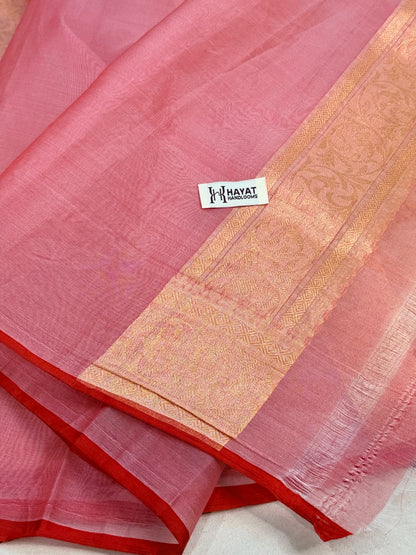 Peach Banarasi Kora Jamdani Silk Handwoven Saree
