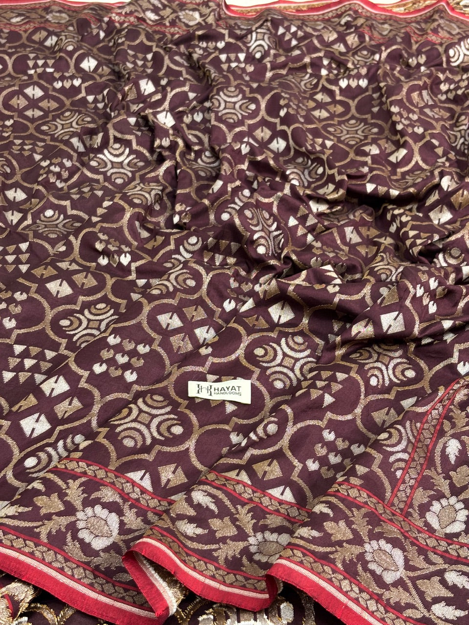 Brown Pure Banarasi Ektara Jamdani Silk Handwoven Saree