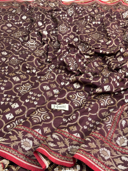 Brown Pure Banarasi Ektara Jamdani Silk Handwoven Saree