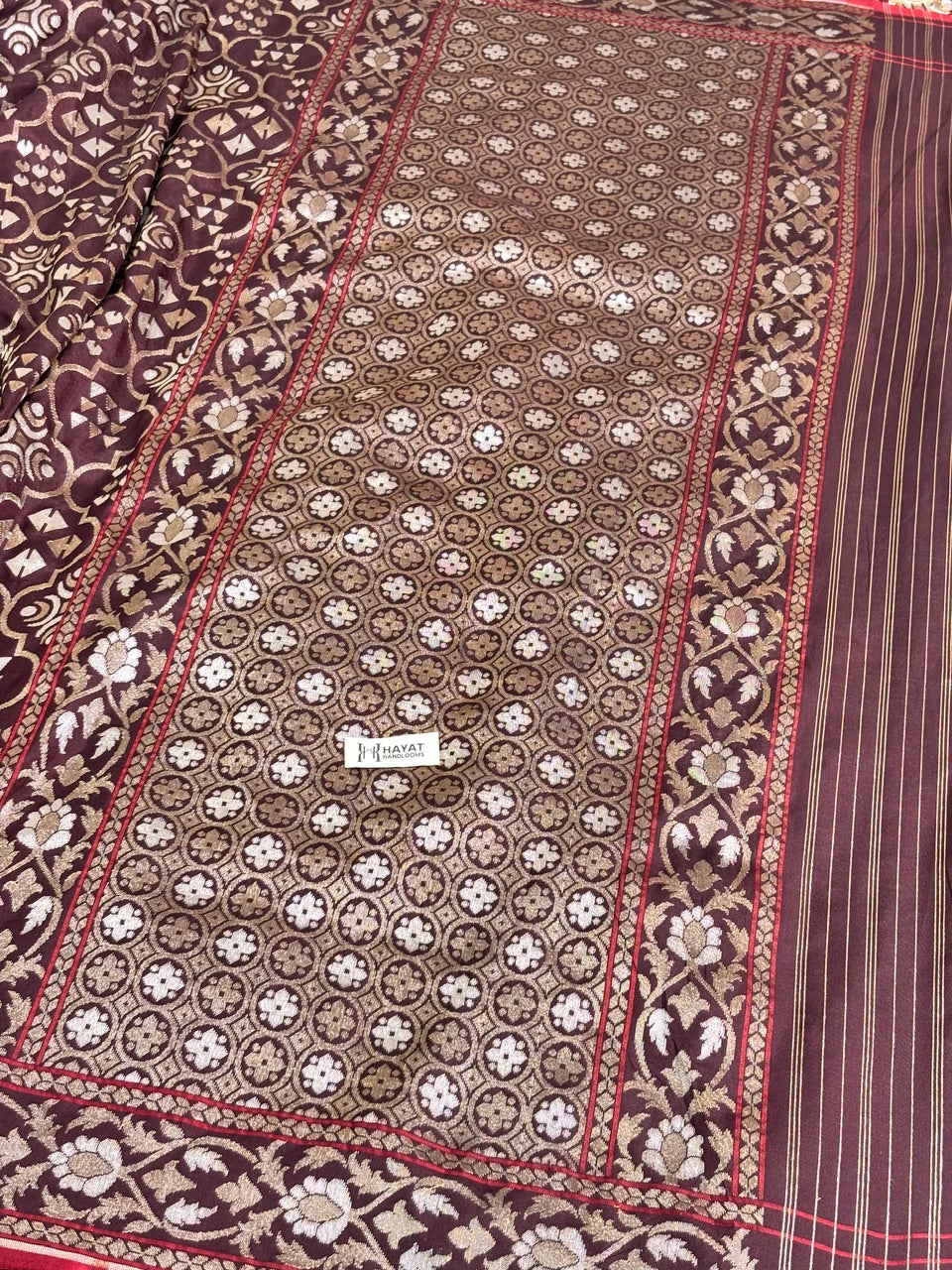 Brown Pure Banarasi Ektara Jamdani Silk Handwoven Saree