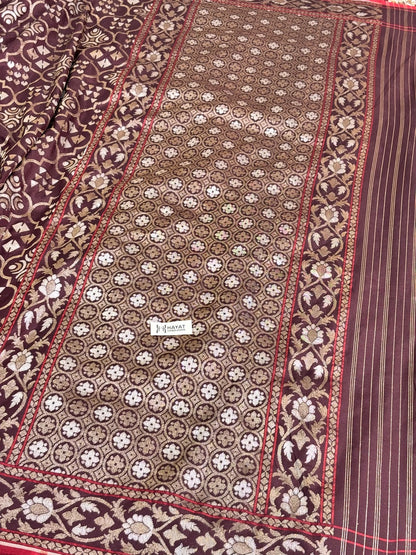 Brown Pure Banarasi Ektara Jamdani Silk Handwoven Saree