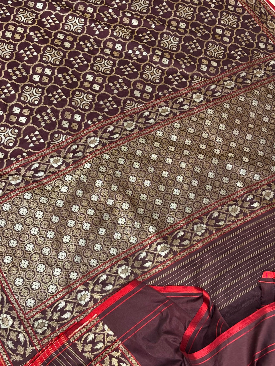 Brown Pure Banarasi Ektara Jamdani Silk Handwoven Saree