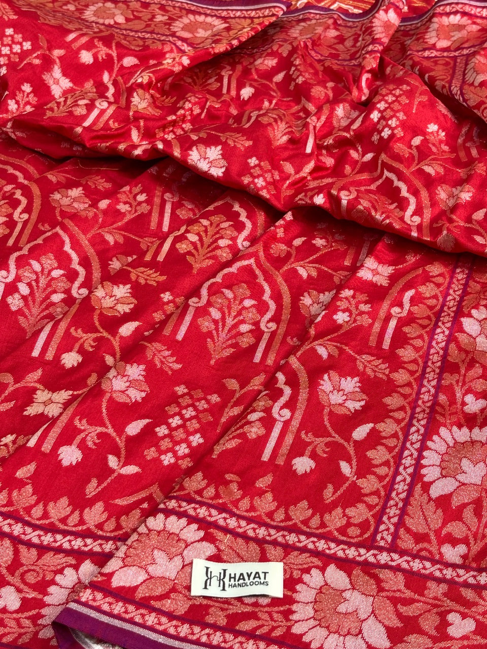 Red Pure Banarasi Ektara Jamdani Silk Handwoven Saree