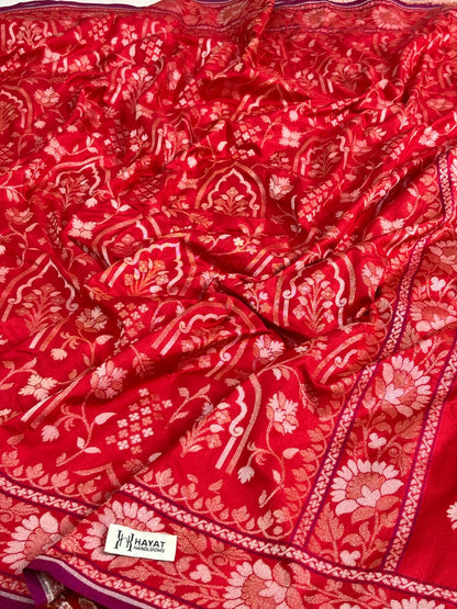 Red Pure Banarasi Ektara Jamdani Silk Handwoven Saree