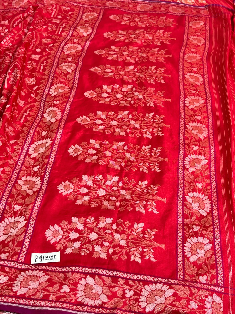 Red Pure Banarasi Ektara Jamdani Silk Handwoven Saree