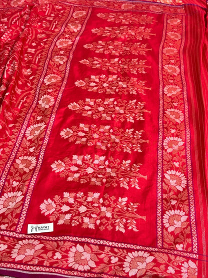 Red Pure Banarasi Ektara Jamdani Silk Handwoven Saree