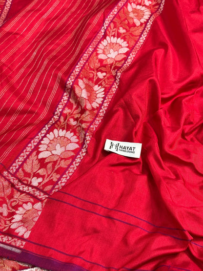 Red Pure Banarasi Ektara Jamdani Silk Handwoven Saree