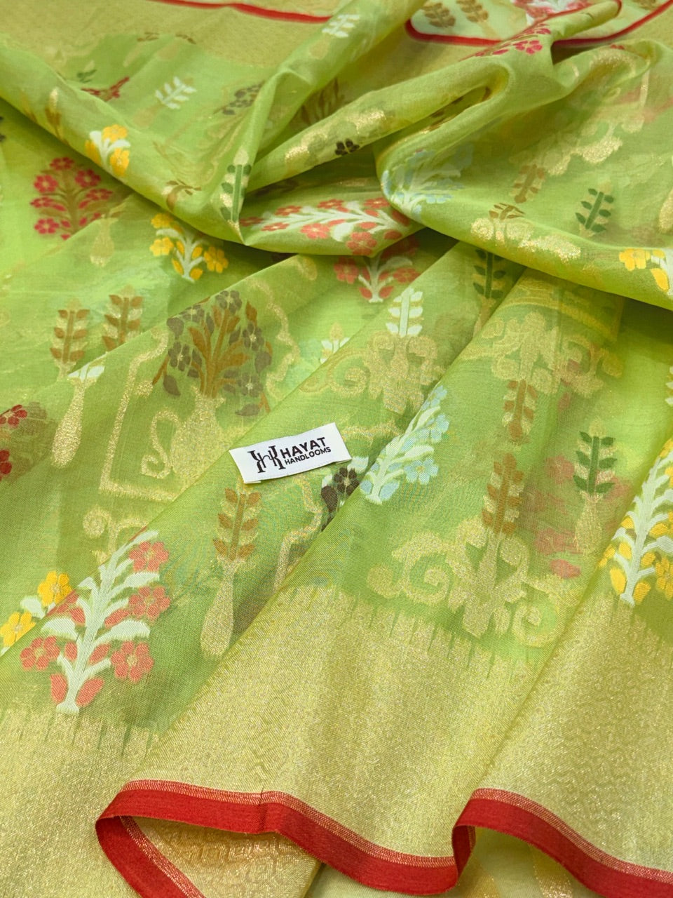 Pista Green Banarasi Kora Jamdani Silk Handwoven Saree