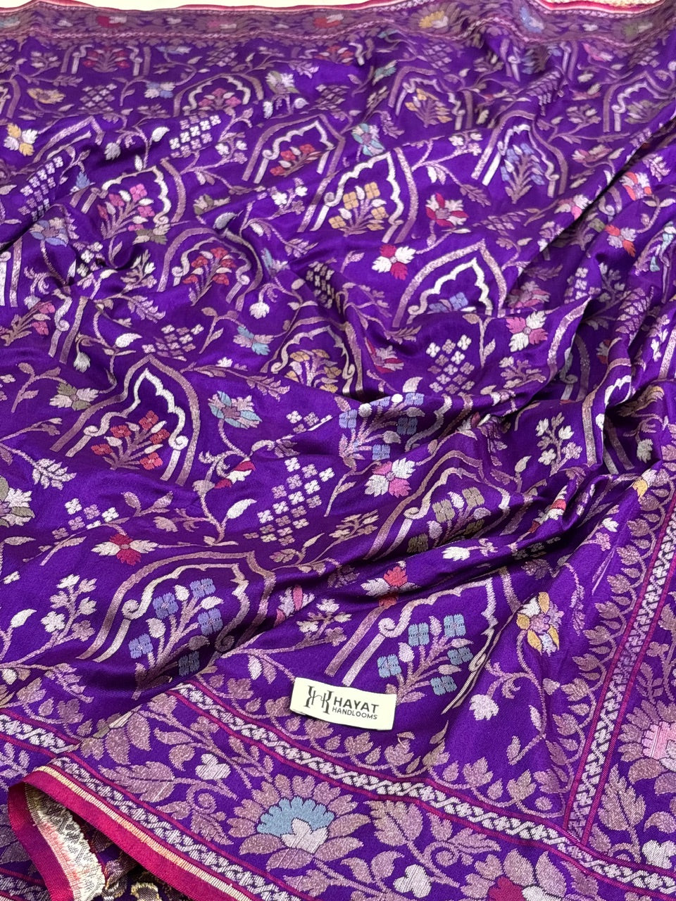 Purple Pure Banarasi Ektara Jamdani Silk Handwoven Saree