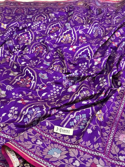 Purple Pure Banarasi Ektara Jamdani Silk Handwoven Saree