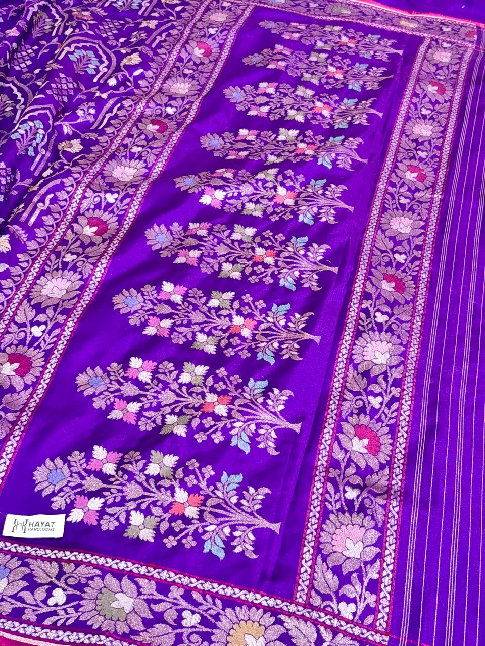 Purple Pure Banarasi Ektara Jamdani Silk Handwoven Saree
