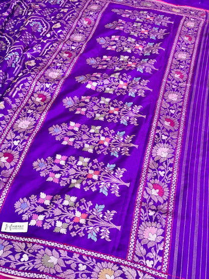 Purple Pure Banarasi Ektara Jamdani Silk Handwoven Saree