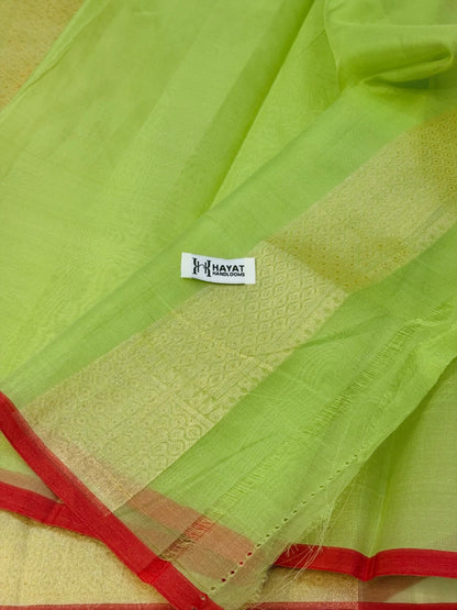 Pista Green Banarasi Kora Jamdani Silk Handwoven Saree