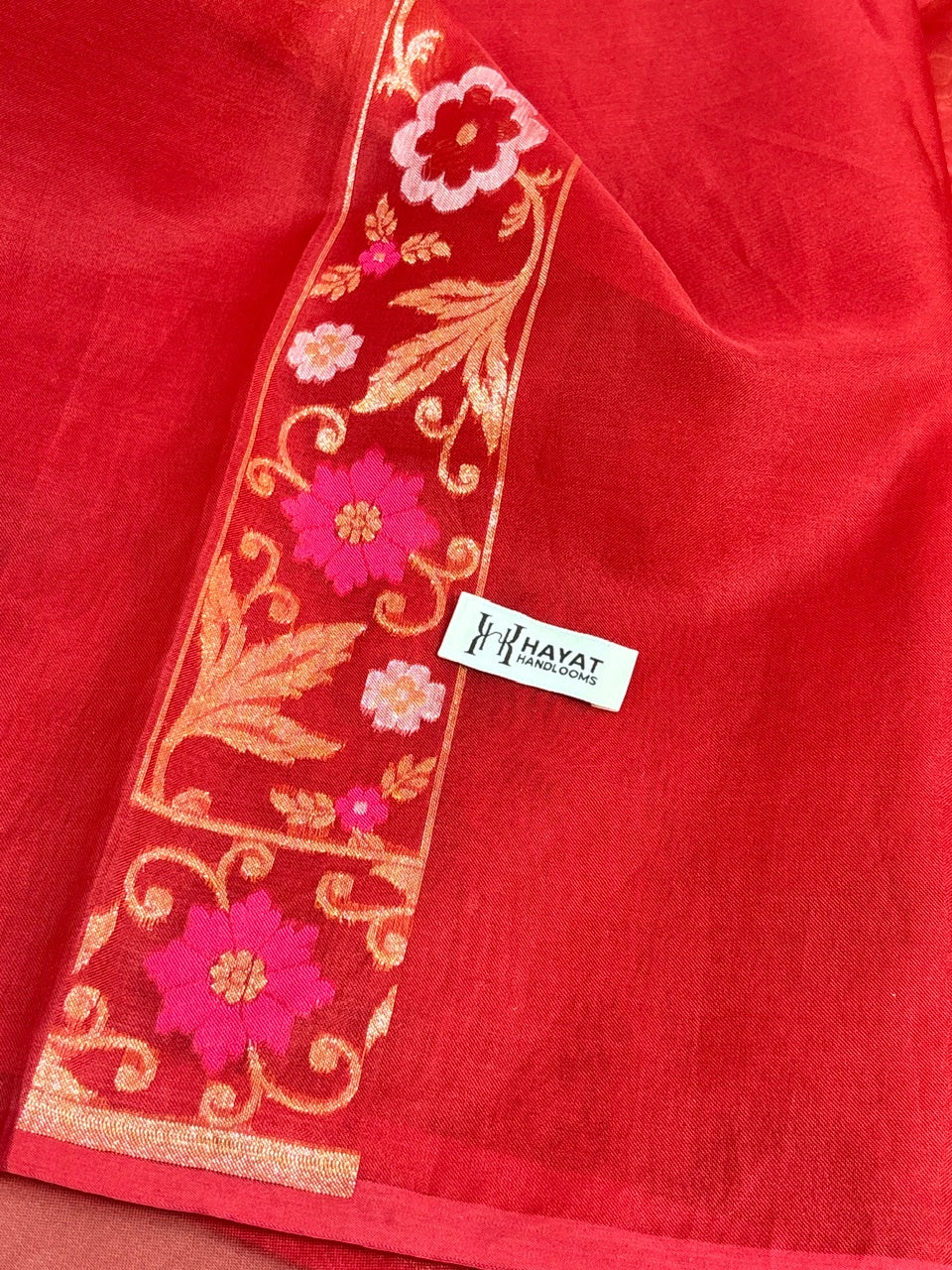 Red Banarasi Kora Jamdani Silk Handwoven Saree