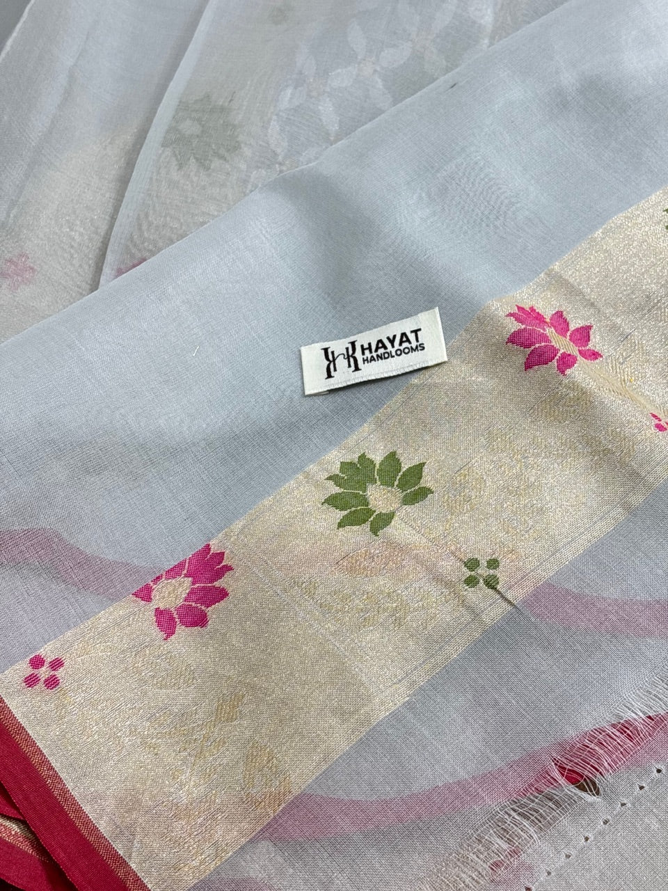 Grey Banarasi Kora Jamdani Silk Handwoven Saree