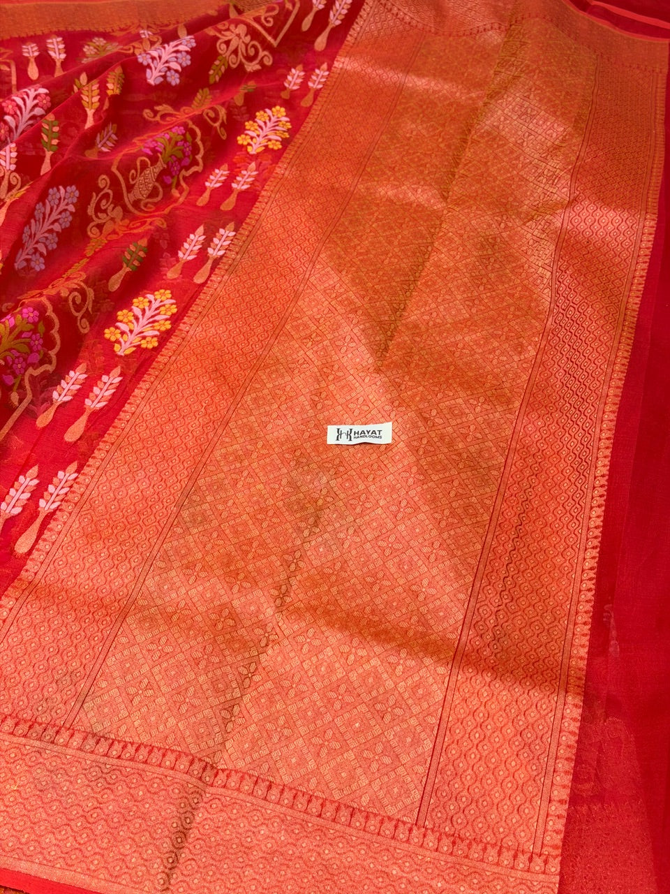Red Banarasi Kora Jamdani Silk Handwoven Saree