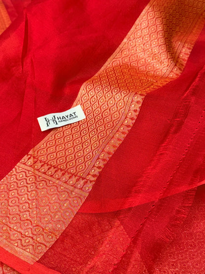 Red Banarasi Kora Jamdani Silk Handwoven Saree