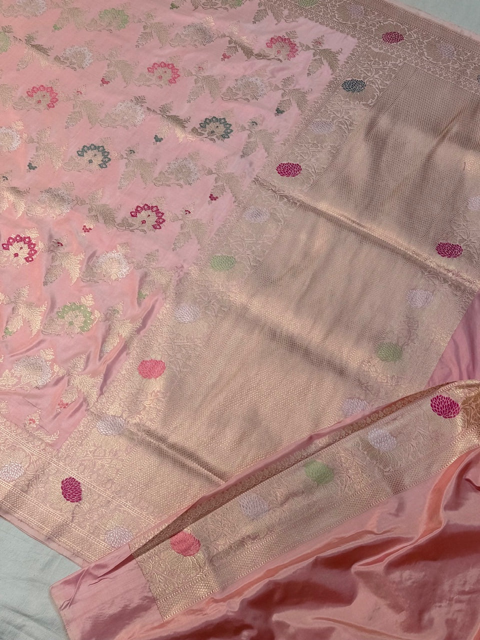 Rose Pink Pure Katan Silk Handwoven Banarasi Saree