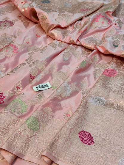 Rose Pink Pure Katan Silk Handwoven Banarasi Saree