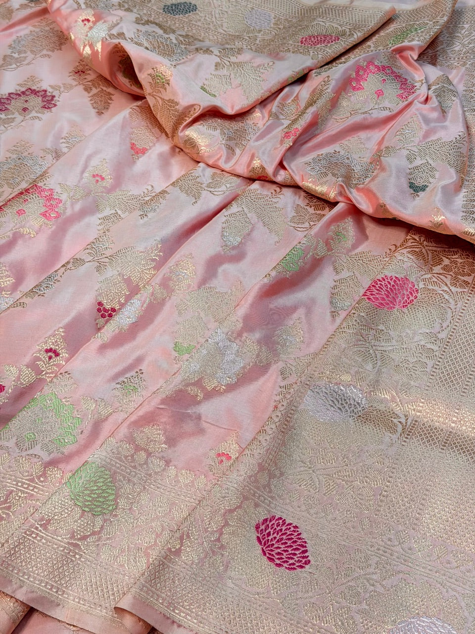 Rose Pink Pure Katan Silk Handwoven Banarasi Saree