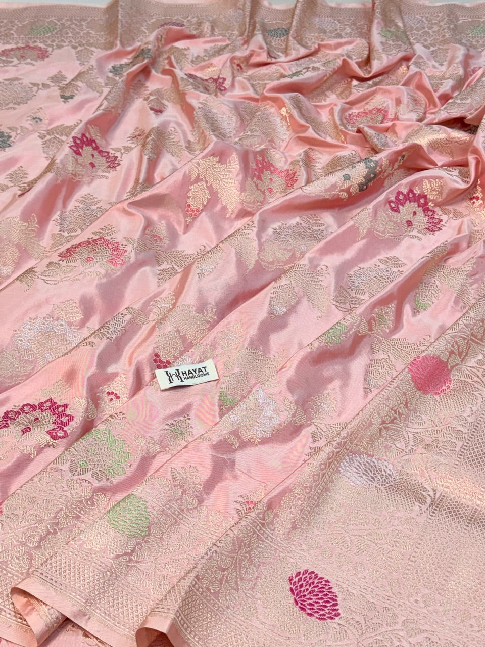 Rose Pink Pure Katan Silk Handwoven Banarasi Saree