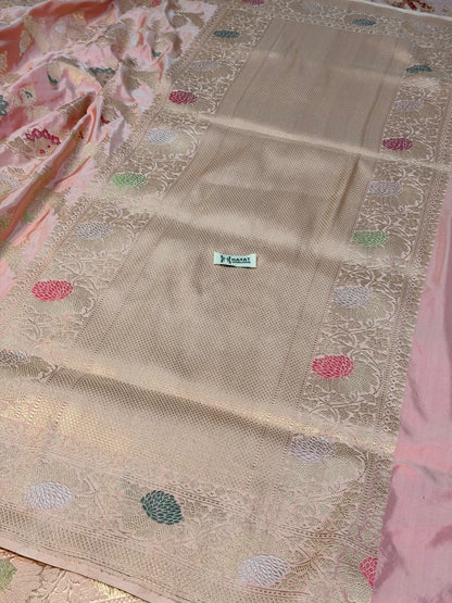 Rose Pink Pure Katan Silk Handwoven Banarasi Saree