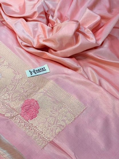 Rose Pink Pure Katan Silk Handwoven Banarasi Saree