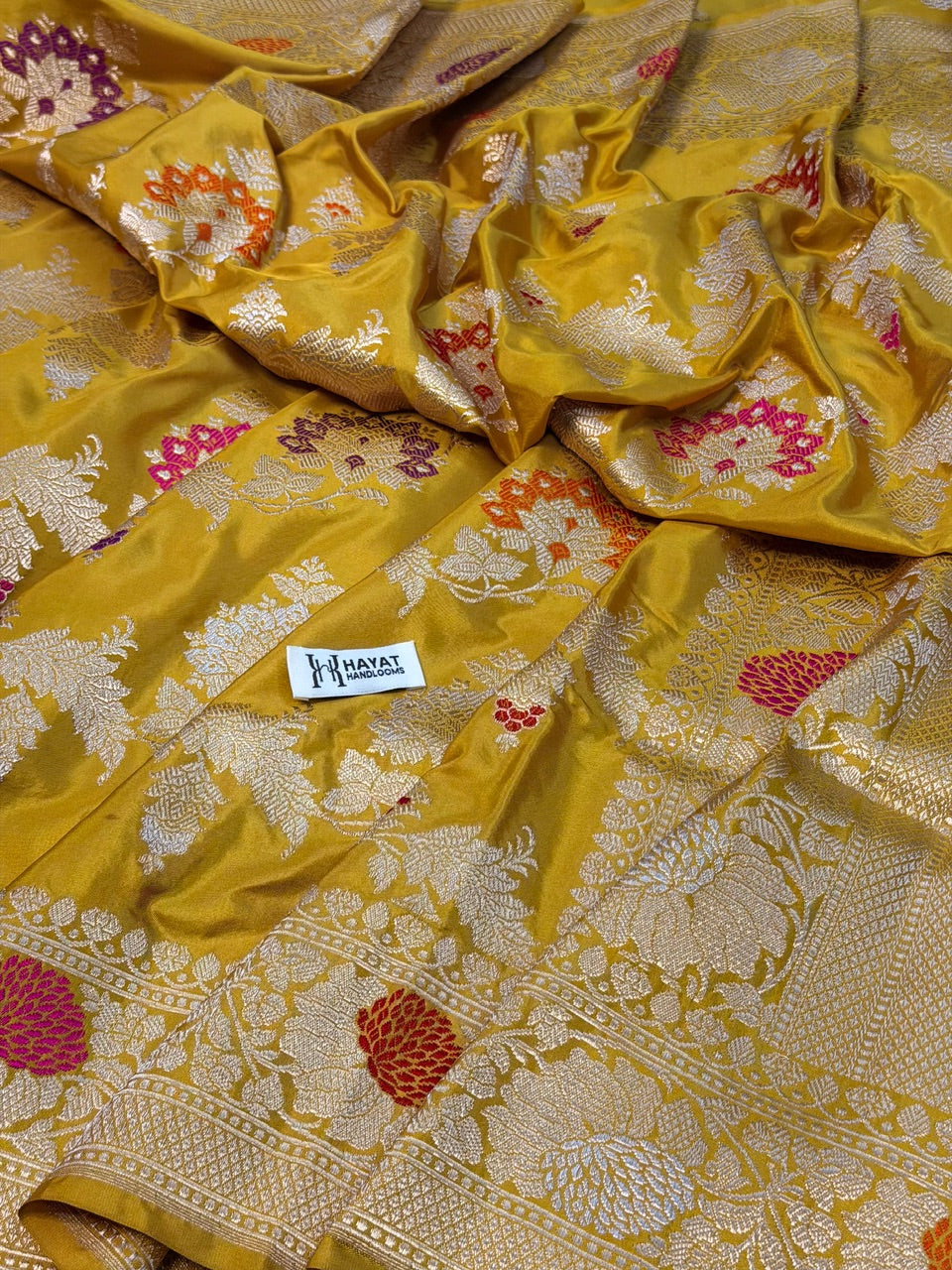 Yellow Pure Katan Silk Handwoven Banarasi Saree