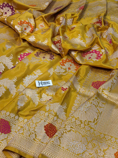 Yellow Pure Katan Silk Handwoven Banarasi Saree