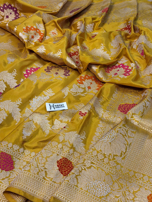 Yellow Pure Katan Silk Handwoven Banarasi Saree