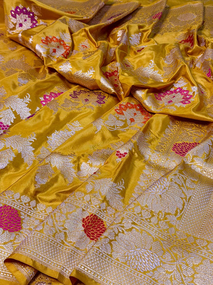 Yellow Pure Katan Silk Handwoven Banarasi Saree
