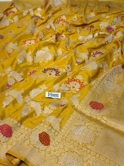 Yellow Pure Katan Silk Handwoven Banarasi Saree