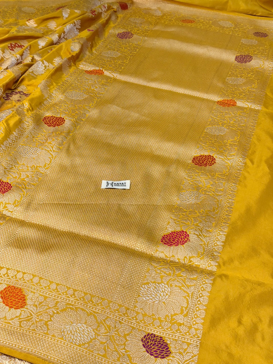 Yellow Pure Katan Silk Handwoven Banarasi Saree