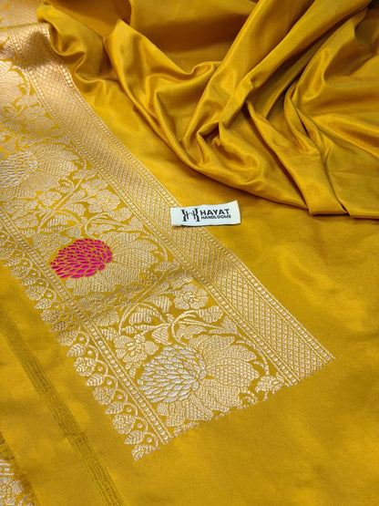 Yellow Pure Katan Silk Handwoven Banarasi Saree