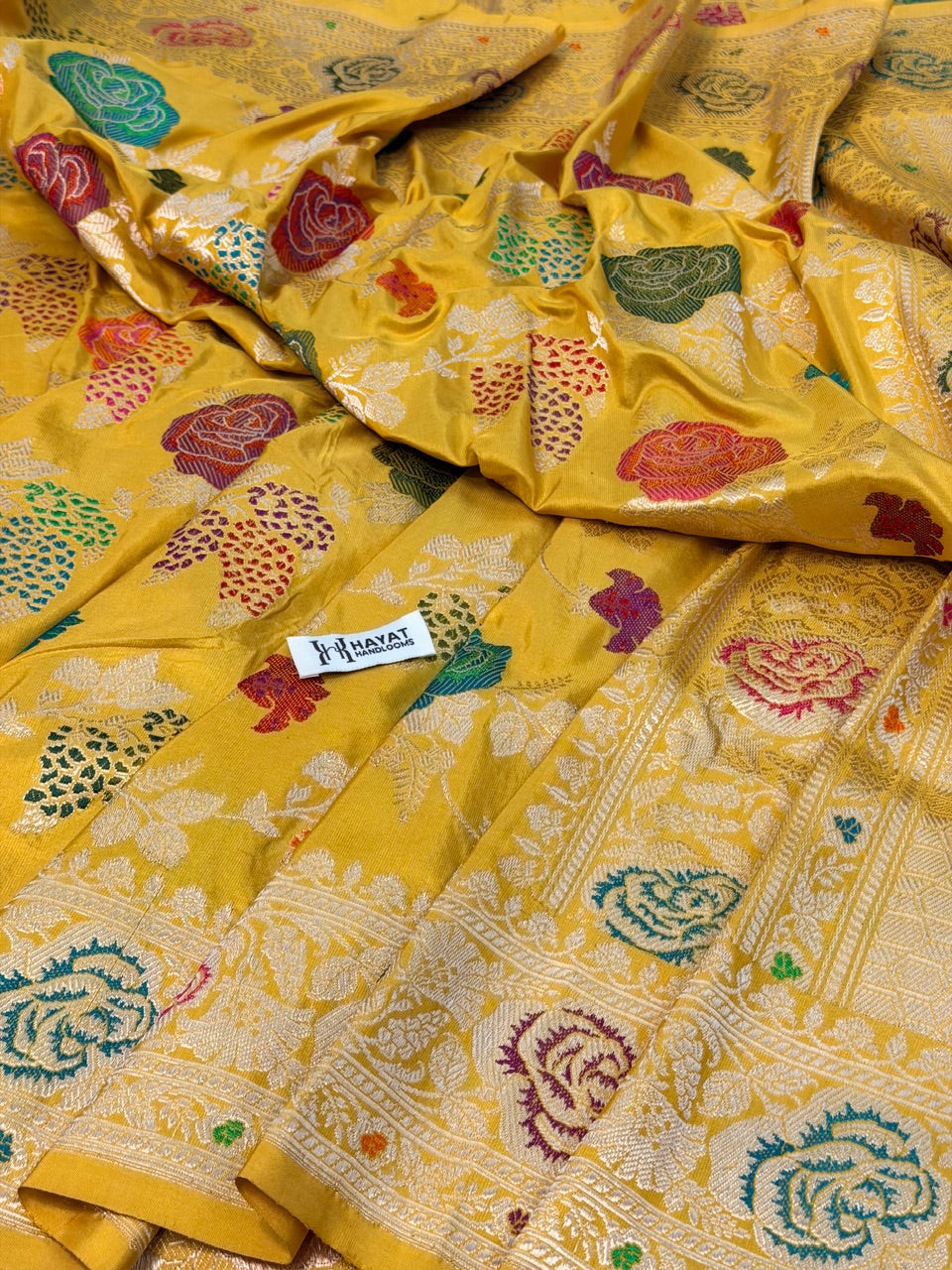 Yellow Pure Katan Silk Handwoven Banarasi Saree