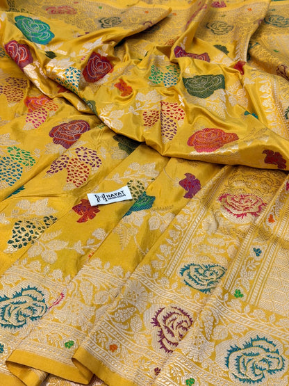 Yellow Pure Katan Silk Handwoven Banarasi Saree