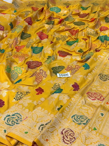 Yellow Pure Katan Silk Handwoven Banarasi Saree