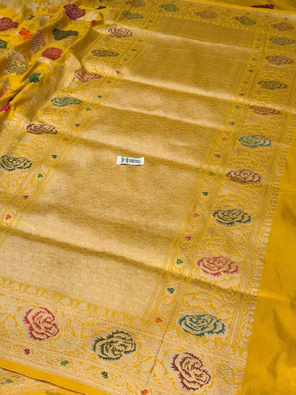 Yellow Pure Katan Silk Handwoven Banarasi Saree