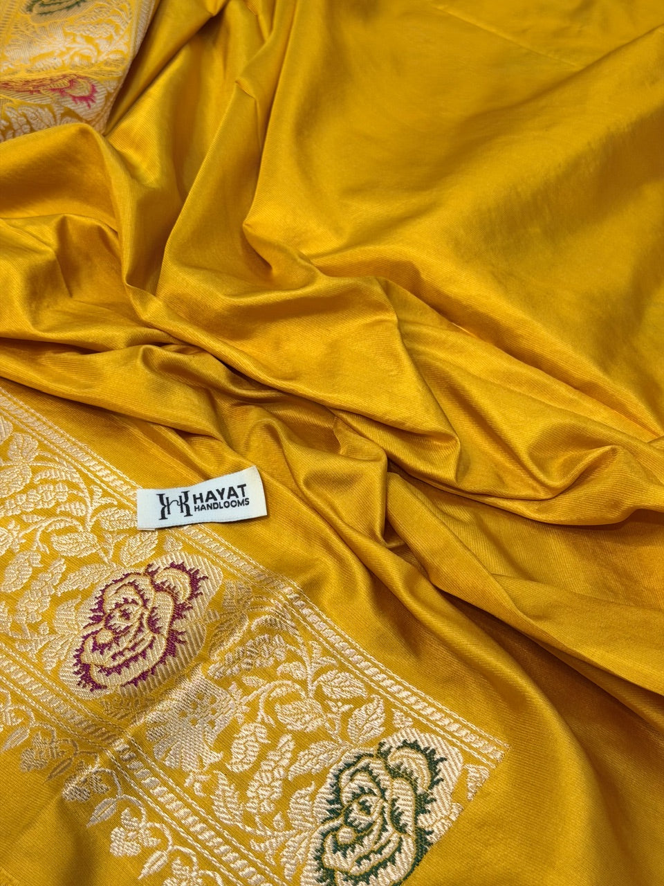 Yellow Pure Katan Silk Handwoven Banarasi Saree