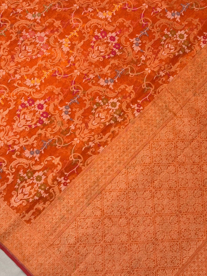Orange Banarasi Kora Jamdani Silk Handwoven Saree