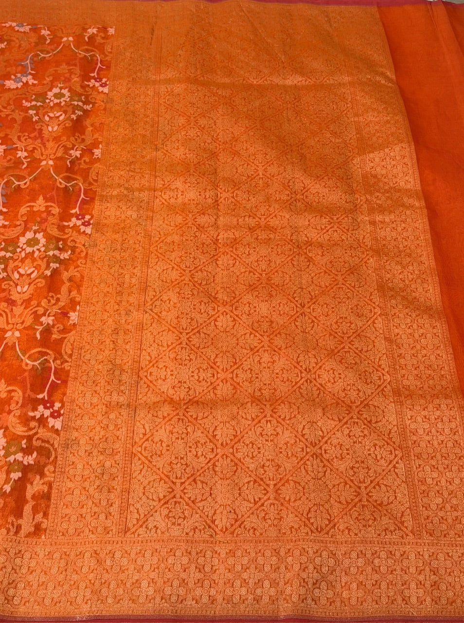 Orange Banarasi Kora Jamdani Silk Handwoven Saree